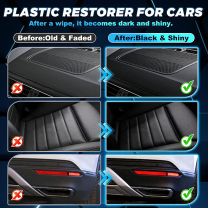 Plastic Restorer for Cars, Removes Yellowing & Dirt, Restores Shine & Gloss, Deep Nourishment & Long-Lasting Protection, Easy to Use, Affordable Automotive Plastic Care-150ml