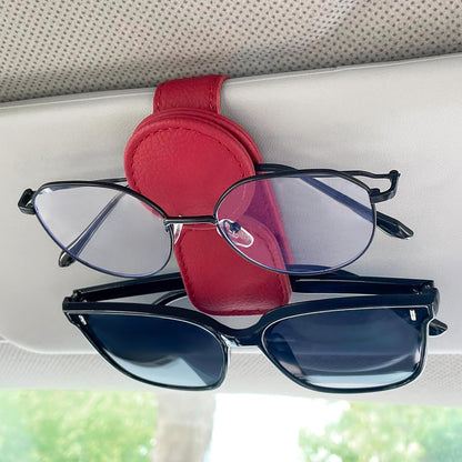 KIWEN Sunglasses Holder for Car Visor, Magnetic Leather Sunglass Eyeglass Hanger Clip for Car Sun Visor Accessories (1, Black)