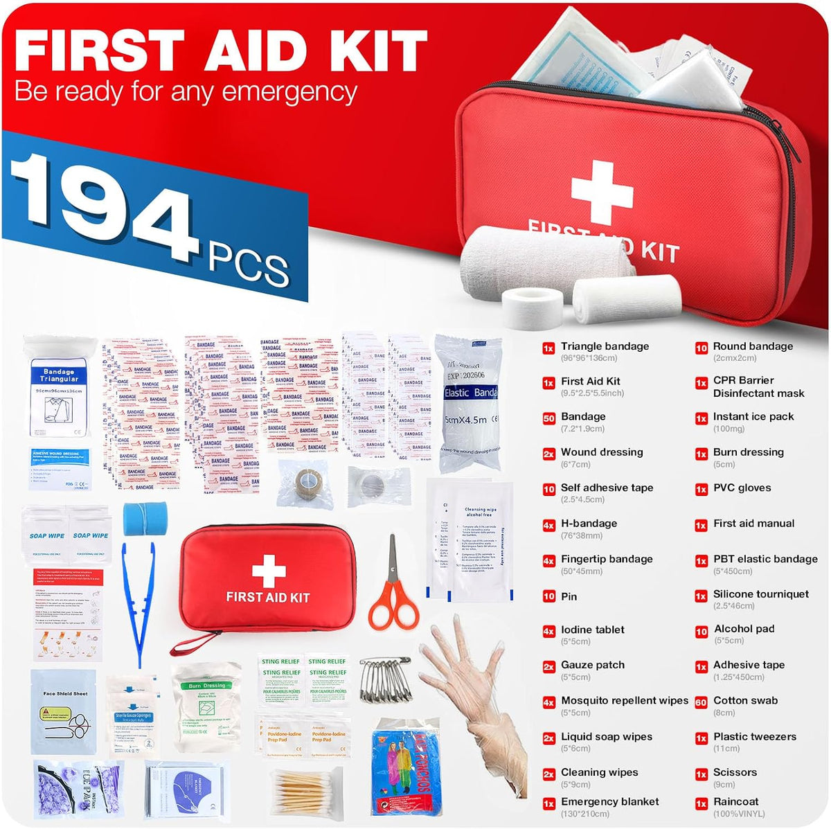 First Aid Kit for Home Car Travel 107 Piece Emergency Kits for Hiking Camping Small Trauma Kit for Boat Vehicle Lightweight Compact Pocket Aid Kit for Sports Outdoor Survival