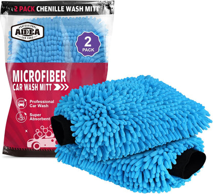 AIDEA Car Wash Mitt Microfiber, 1PK-Scratch-Free& Lint-Free, Premium Chenille Microfiber Mitt Car Wash Brush-Green Regular Size (7.12''X10.14'')