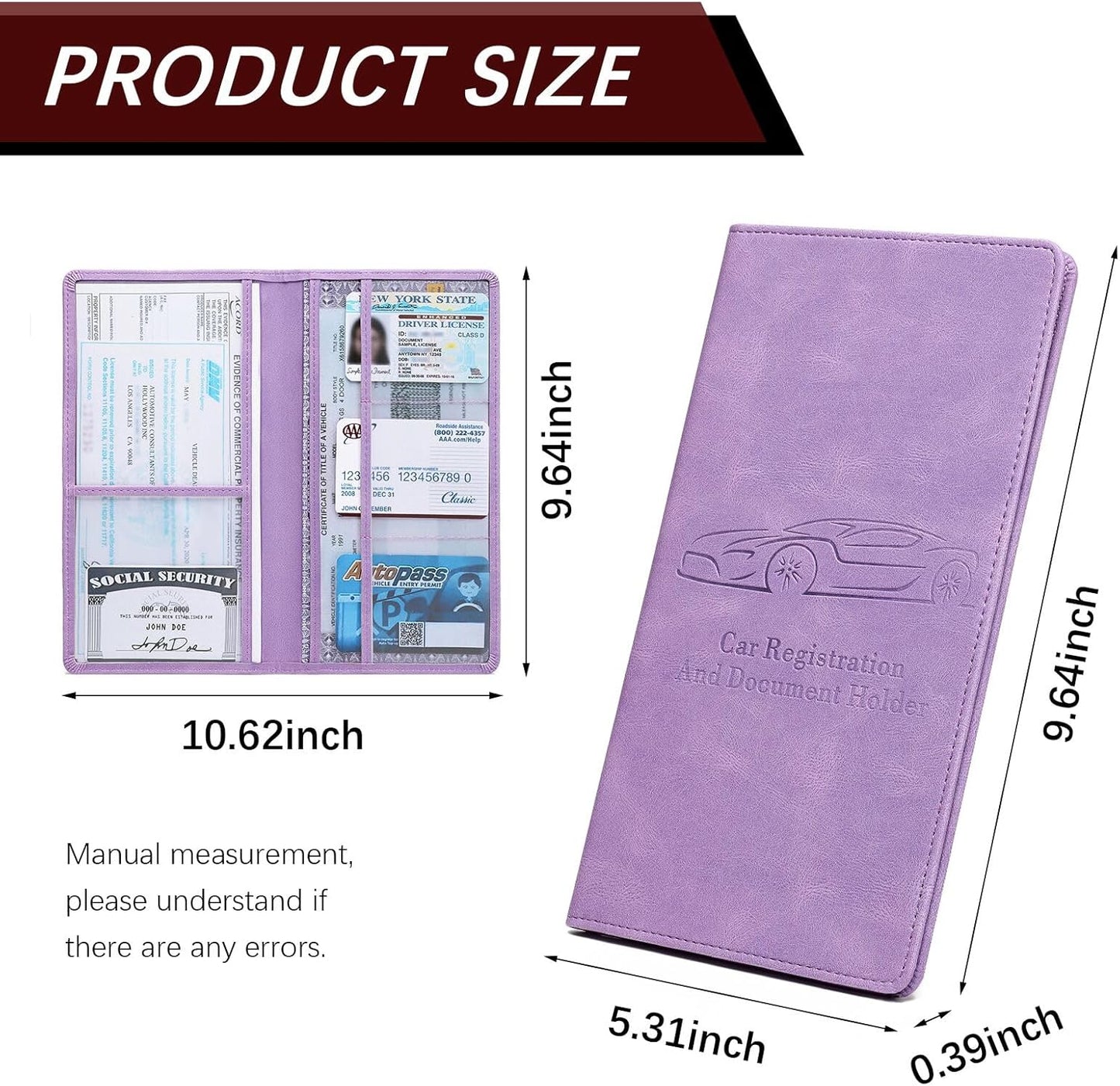 Car Registration and Insurance Card Holder for Women Men, Orange Glove Box Paperwork Organizer with Magnetic Buckle for Easy Access and Protect Documents and Various Cards in Vehicle