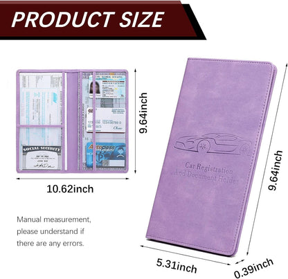 Car Registration and Insurance Card Holder for Women Men, Orange Glove Box Paperwork Organizer with Magnetic Buckle for Easy Access and Protect Documents and Various Cards in Vehicle