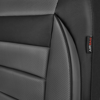 CAR PASS Faux Leather Car Seat Covers Front Seats Only, 3D Foam Support Car Seat Covers, Universal fit for Trucks Vans SUVs Sedans Automotive Comfortable, Airbag Compatible 2 Pieces Front Solid Black