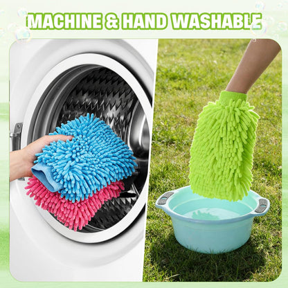 24 Pack Car Wash Mitt Bulk Microfiber, 10'' x 8'' Chenille Car Wash Mitt Gloves, Scratch Free Double Sided No Lint No Marks for Truck SUV and All Vehicle Surfaces (Blue)