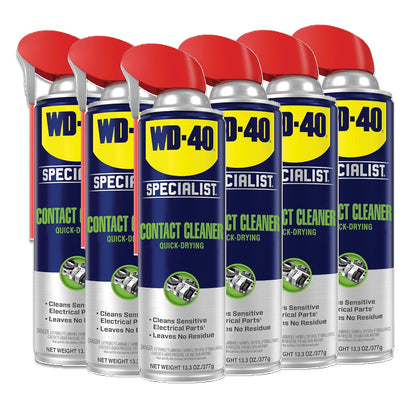 WD-40 Specialist® Contact Cleaner for Metal, Plastic, Rubber, Electrical Contacts, Battery Terminals, Switches, Fast-Drying Cleaner for Terminals & Motors, Auto, Bigger Can, 13.3 OZ [6-Pack]
