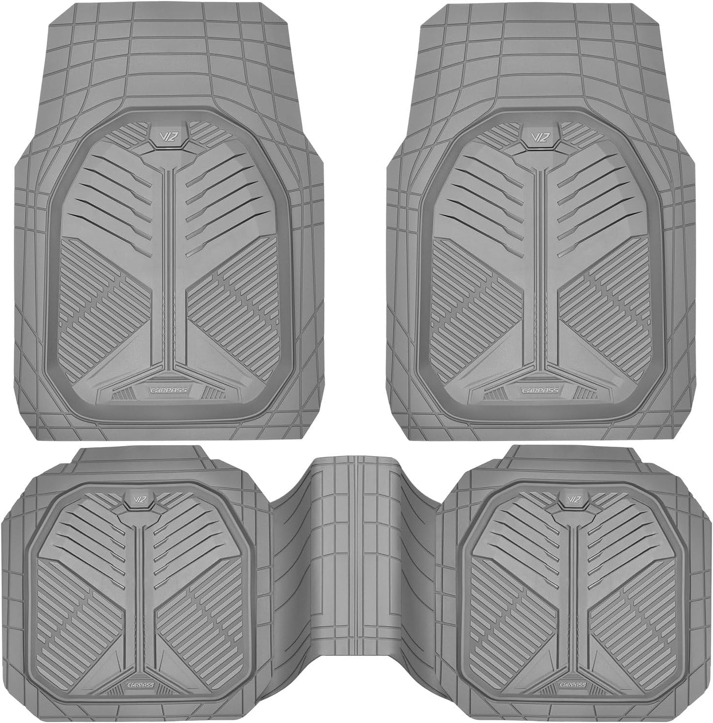 CAR PASS Heavy Duty Rubber Car Mats with Cargo Liner, Deep-Dish Car Floor Mats and Trunk Mat All Weather, Universal Trim-to-Fit for SUVs Trucks Sedans, Waterproof Anti-Slip, Trimmable V12 Black