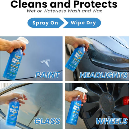 Wet or Waterless Car Wash Wax 32 Fl. oz, UV Protection. Cleans, Protects, and Shines. Aircraft Quality Just Spray On and Wipe Dry Anywhere, Anytime, Home, Office, School, Garage, Parking Lots.
