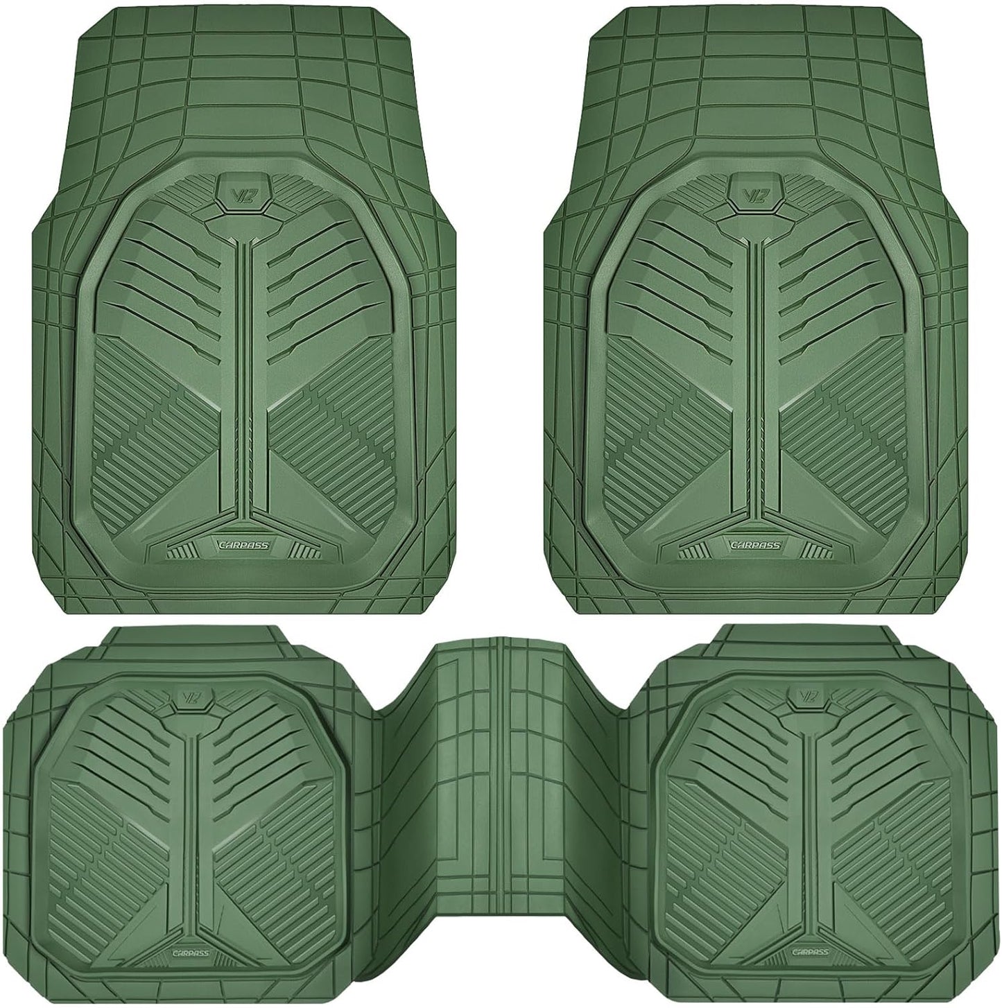 CAR PASS Heavy Duty Rubber Car Mats with Cargo Liner, Deep-Dish Car Floor Mats and Trunk Mat All Weather, Universal Trim-to-Fit for SUVs Trucks Sedans, Waterproof Anti-Slip, Trimmable V12 Black