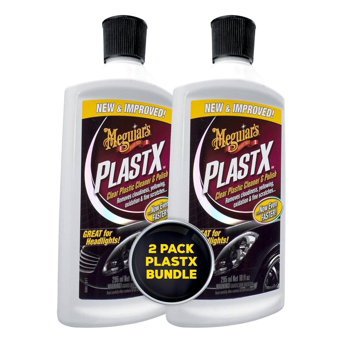 Meguiar's PlastX Clear Plastic Polish, Fast & Easy Clear Plastic Restorer for Headlights, Taillights, Soft Top Windows, and More, Remove Scratches, Cloudiness, Yellowing, and Oxidation, 10 oz.