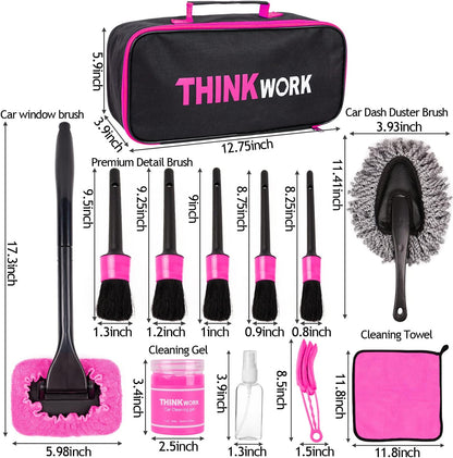 THINKWORK Pink Car Duster Interior Kit, Perfect Car Detailing Brush Kit for Cleaning Windows,Windshield,Dashboard and Air Vents Suitable for All Cars