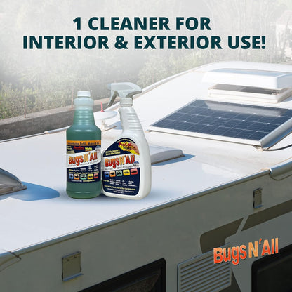 Bugs N’ All Multipurpose Car Cleaner & Degreaser - Bug & Tar Remover Concentrate 4 oz - Exterior Cleaner Safe for Car Paint, Metal, Chrome, Aluminum, Windows & Mirrors - w/Free 32 oz Spray Bottle