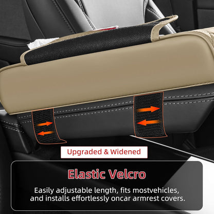 5 in 1 Car Center Console Cover, Armrest Pad with 2 Storage Pockets, Cup Holder, Tissue Slot, Phone Holder, Nappa Leather Memory Foam Car Accessories for SUV Sedan Truck (Black)