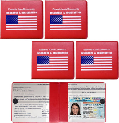 4 PCS Car Registration and Insurance Holder, Vehicle Glove Box Organizers with Closure for License Document, Auto Essential Paperwork Wallet Case Holder, Car Accessories (Black, Car Logo)