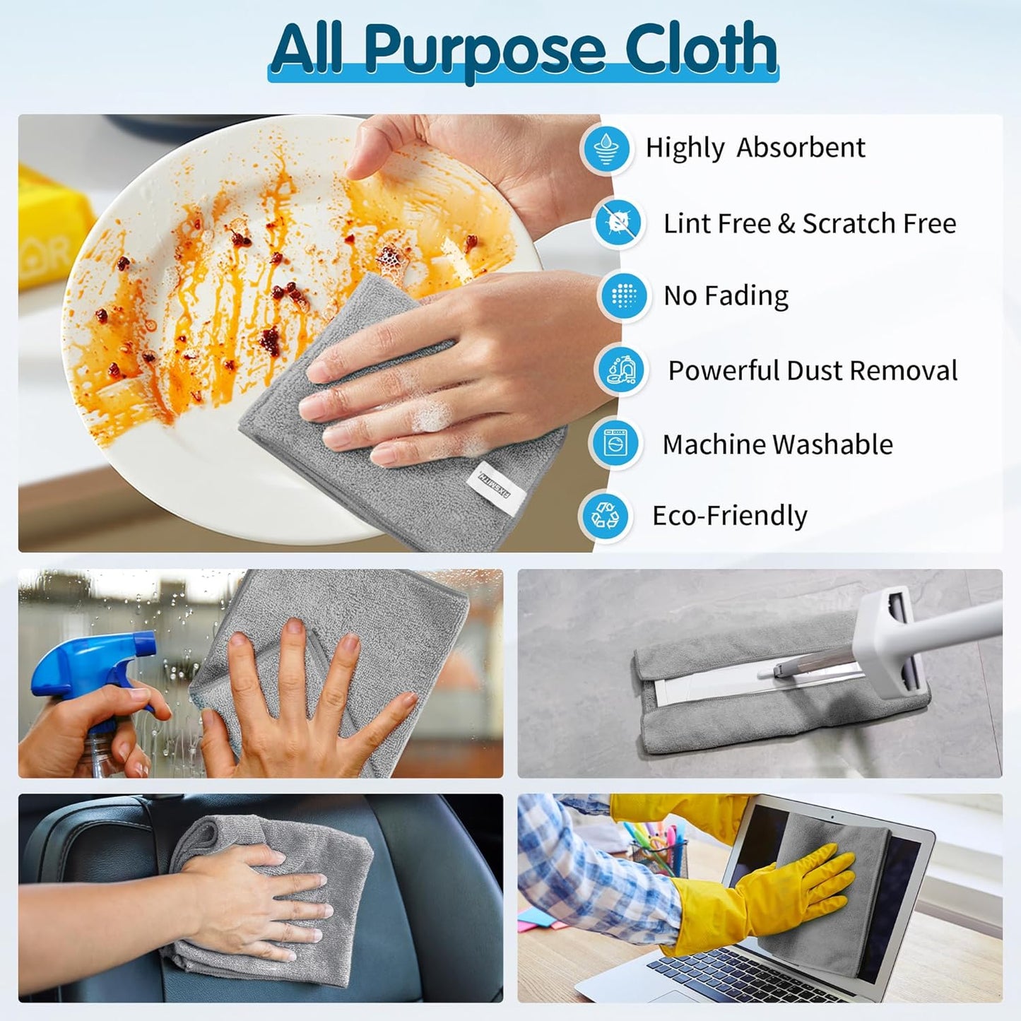 FIXSMITH Microfiber Cleaning Cloth - Pack of 50, Microfiber Towels for Cars 16 x 12 in, Highly Absorbent Cleaning Rags, Lint-Free, Streak-Free Cleaning Cloths for Car Kitchen Home Office