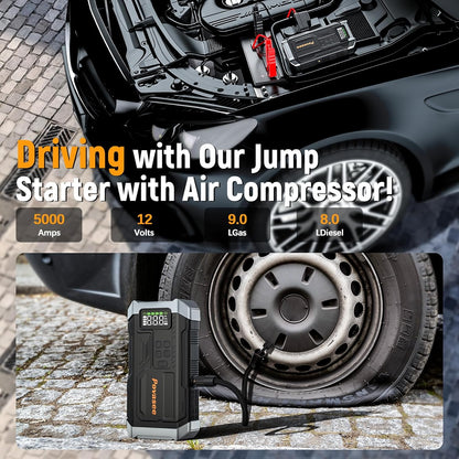 Povasee Jump Starter 5000A Car Jumper Starter, Model A30 12V Jump Box for Car Battery up to 10L Gas or 8L Diesel Engine Battery Jumper Starter Portable with Power Bank/Dual Output/LED Light