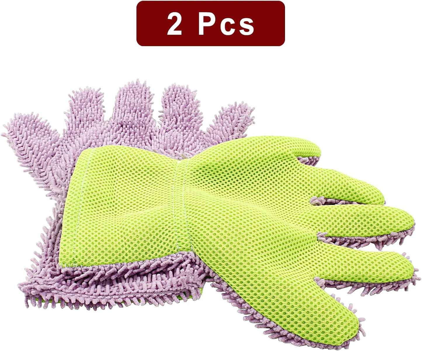 BokWin 2-Pack Car Wash Mitt Scratch Free, 5-Finger Microfiber Wash Mitts, Car Interior Exterior Cleaning Gloves, Auto Chenille Washing Sponge Kits for Cleaning Wheel Tight Spot