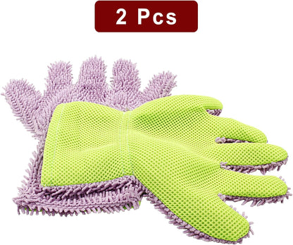 BokWin 2-Pack Car Wash Mitt Scratch Free, 5-Finger Microfiber Wash Mitts, Car Interior Exterior Cleaning Gloves, Auto Chenille Washing Sponge Kits for Cleaning Wheel Tight Spot