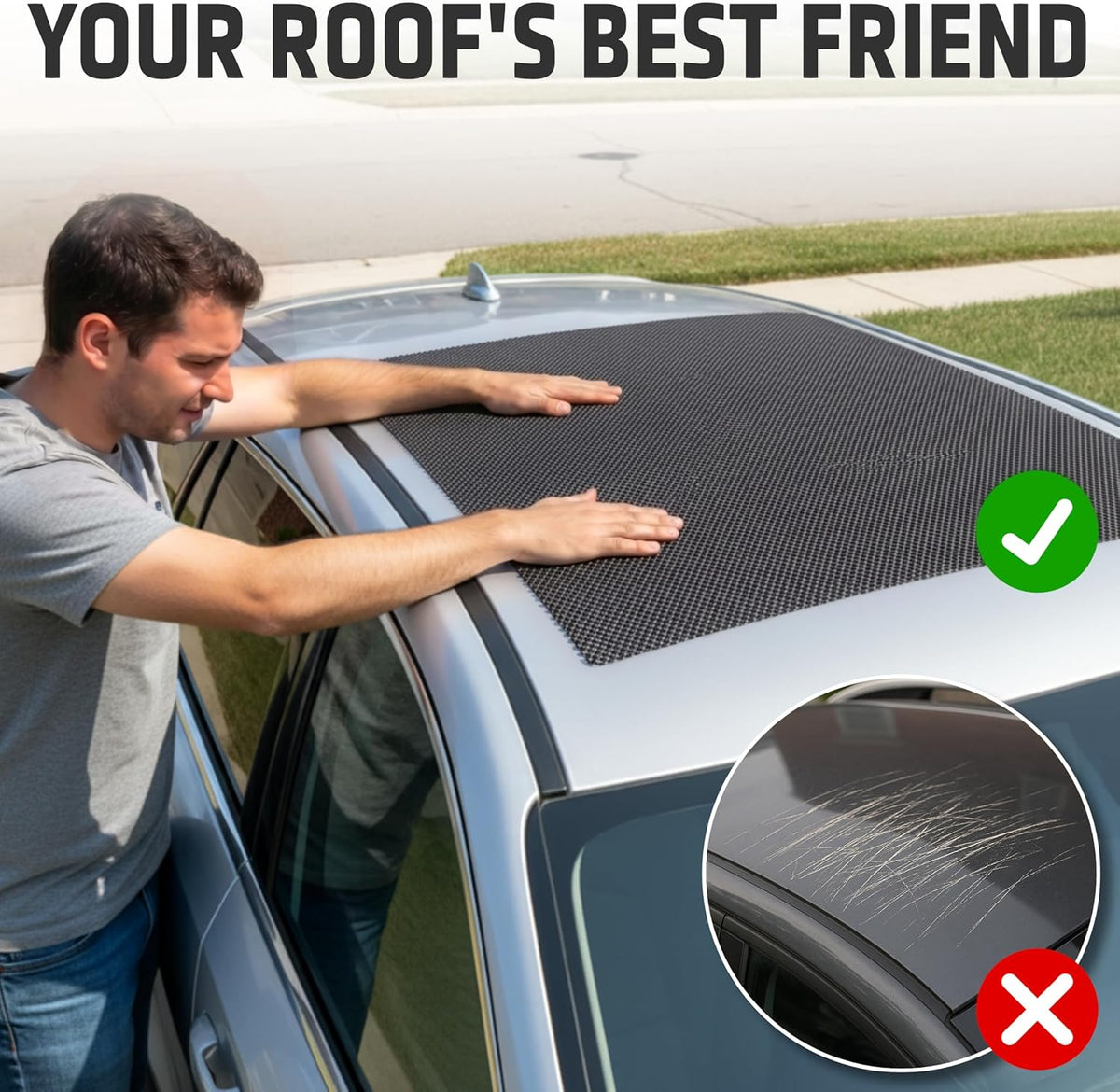 Non Slip Roof Mat - Soft Protector Mat and Car Roof Liner for All Vehicles - All Weather Grip for Roof Cargo Rack Scratch Protection (47 x 35 in)
