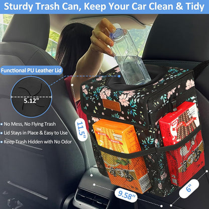ELONGRIVER Car Trash Can Bin for Back Seat Leak Proof, Cute Car Trash Bag Hanging, Vehicle Trash Can for SUV Truck Van, Automotive Garbage Cans Front Seat Black