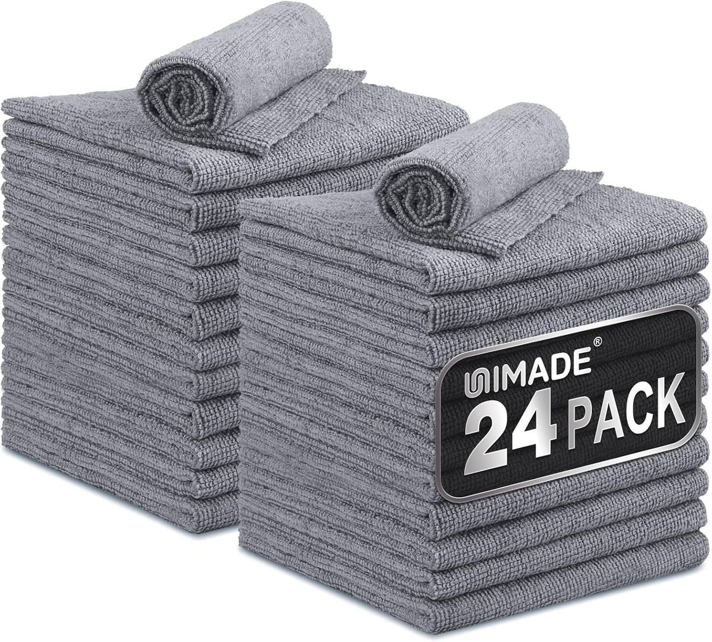 UNIMADE Microfiber Cleaning Cloth, 100 Pack Microfiber Towels for Cars Commercial Grade Work Rags Bulk Detailing Cloth for Automotive Bar Mechanic Restaurant Garage Housekeeping, 11.5"x 11.5", Grey