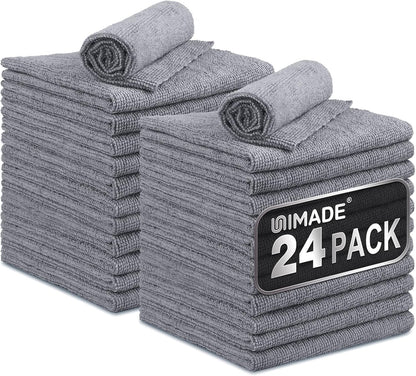 UNIMADE Microfiber Cleaning Cloth, 100 Pack Microfiber Towels for Cars Commercial Grade Work Rags Bulk Detailing Cloth for Automotive Bar Mechanic Restaurant Garage Housekeeping, 11.5"x 11.5", Grey