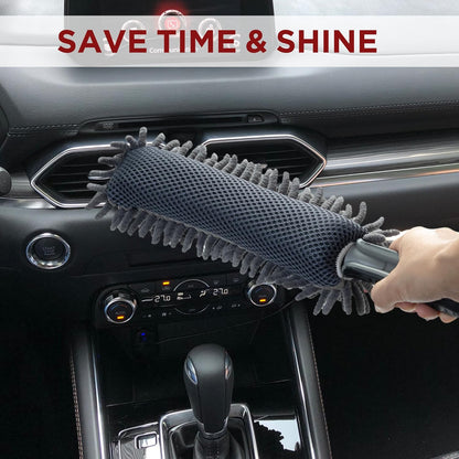 Car Duster Interior by TAKAVU, 360° Microfiber Fingers, Unbreakable Comfort Handle, Lint and Scratch Free, Include Microfiber Towel, for Car & Home Use, The Best Auto Accessories Gray