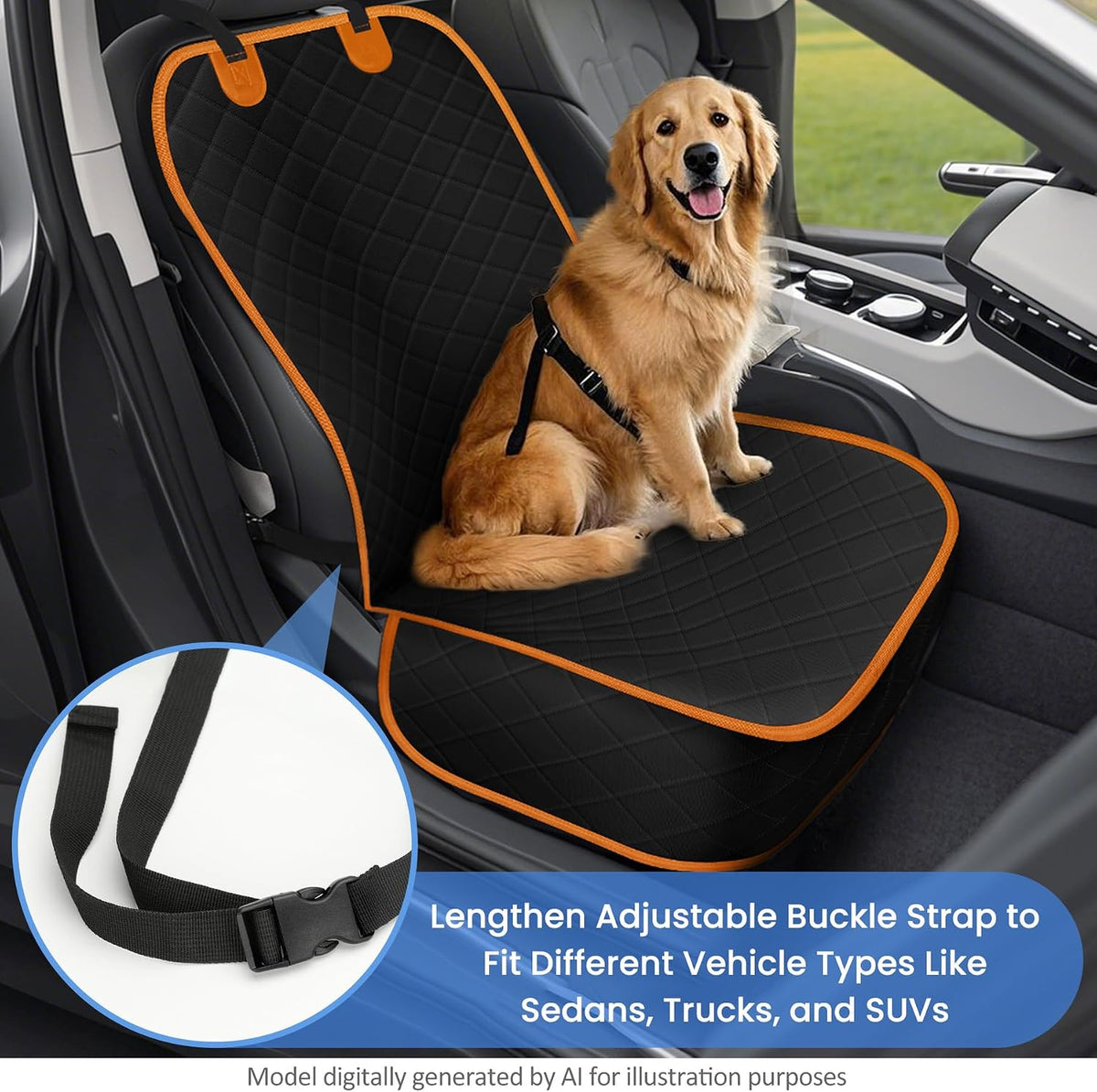 ELONGRIVER Dog Car Seat Covers, Waterproof Front Seat Cover for Dogs, Scratch-Proof, Nonslip Pet Passenger Seat Cover Protector, Universal Fit for Cars Trucks SUVs, Standard Size, Black