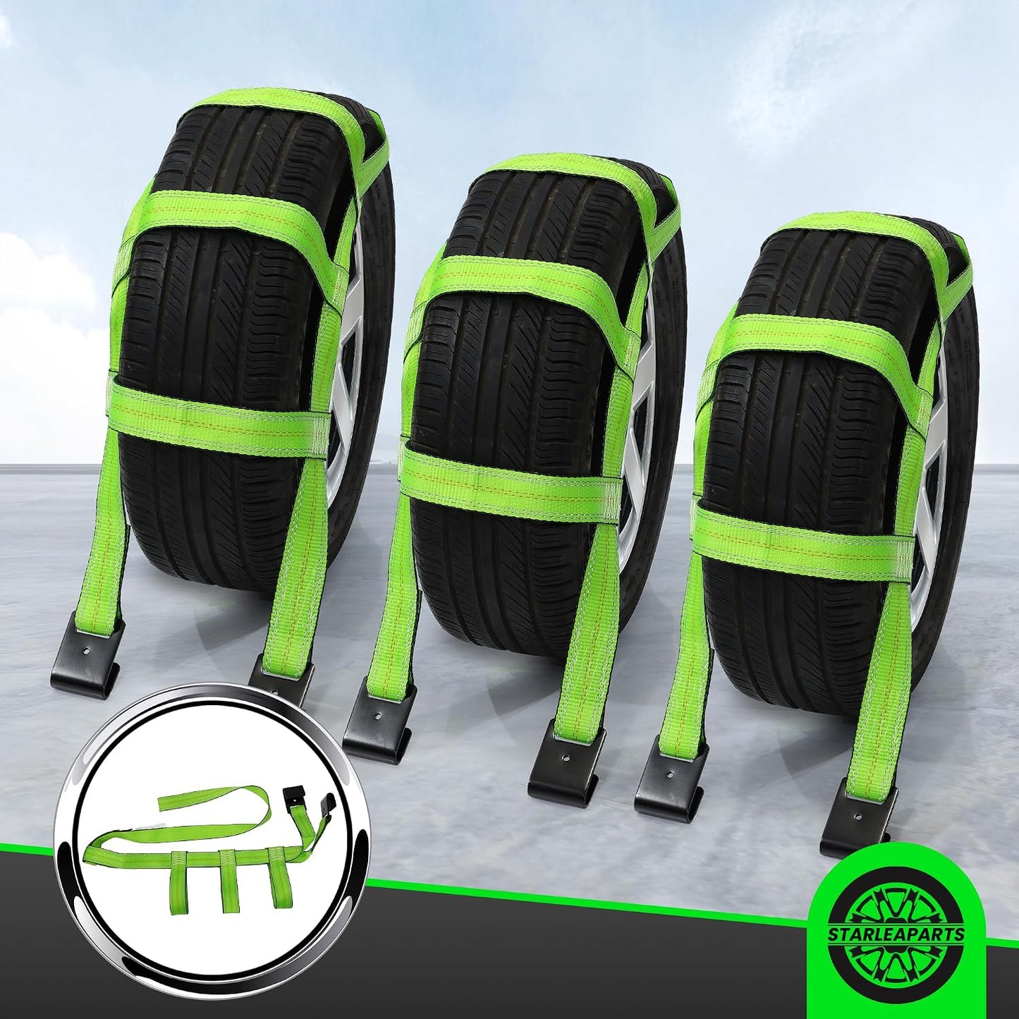 STARLEAPARTS Tow Dolly Straps with Reflective, 2 Pack Tow Dolly Basket Straps with Flat Hook, Car Dolly Strap, 10,000 lbs Breaking Strength, Tire Bonnet with Carrying Bag Fits Most 14"-17" Tires