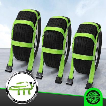 STARLEAPARTS Tow Dolly Straps with Reflective, 2 Pack Tow Dolly Basket Straps with Flat Hook, Car Dolly Strap, 10,000 lbs Breaking Strength, Tire Bonnet with Carrying Bag Fits Most 14"-17" Tires