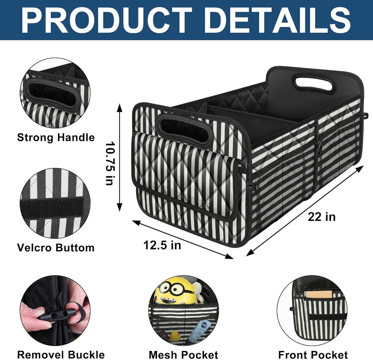 Deosk Car Trunk Organizer for SUV, Car Organizers and Storage with Reinforced Handles, Car Accessories for Women/Men 50LWaterproof Polyester Trunk Organizer, Black