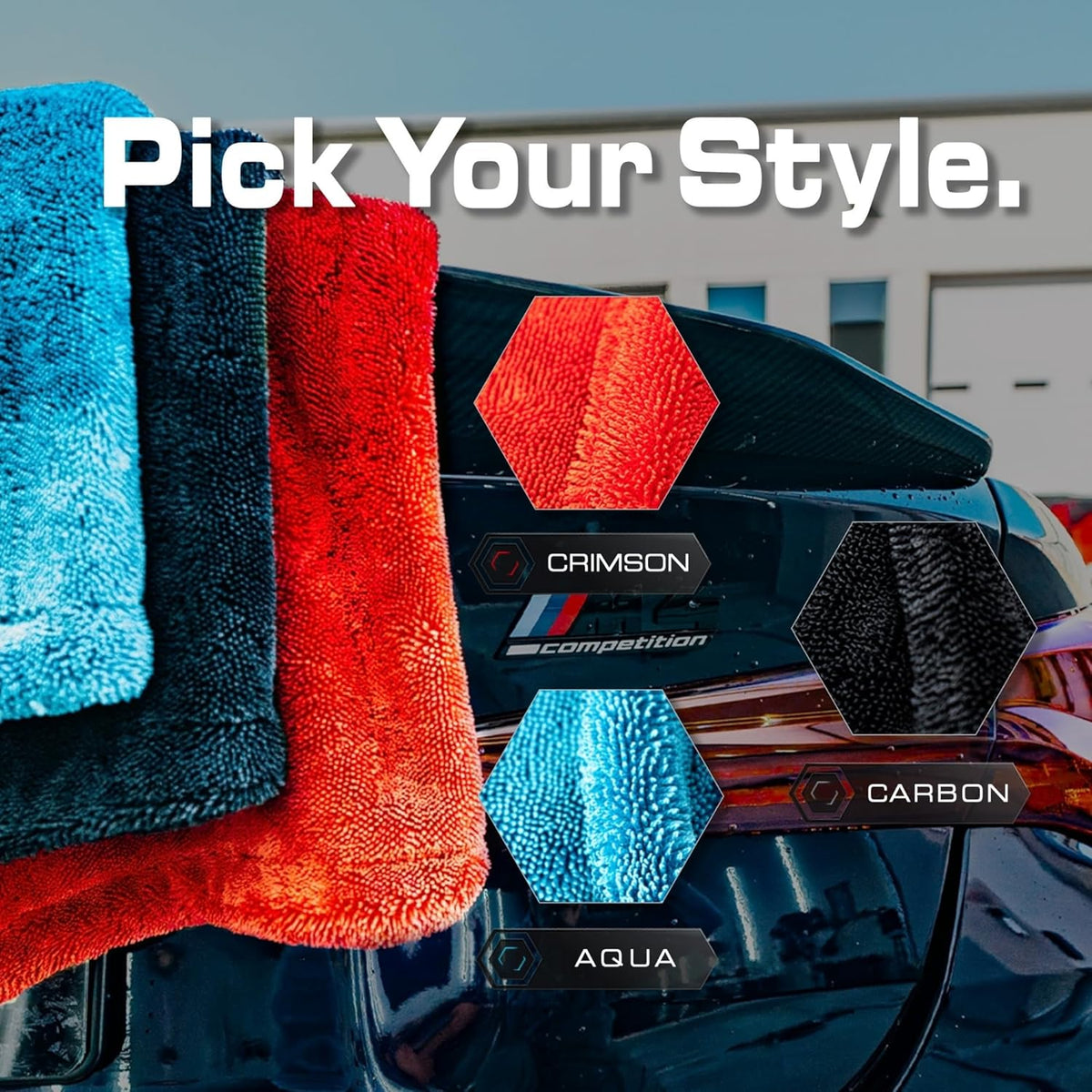 Blackline 24"x36" Twisted-Loop Car Drying Towel, 1300GSM, Streak Free, Lint Free, Reusable - Car Accessories, Microfiber Cleaning Cloth for Car, Truck, SUV - One Pass is All You Need