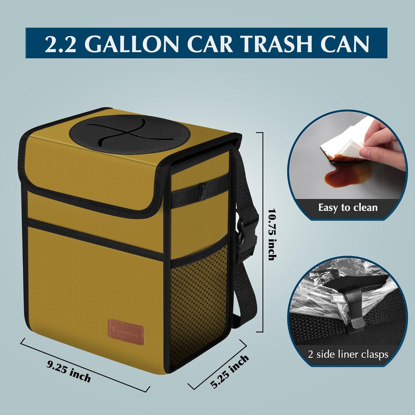 Femuar Leak Proof Car Trash Can with Lid - Waterproof Automotive Garbage Bin for SUVs, Collapsible and Portable Car Trash Bag, Black