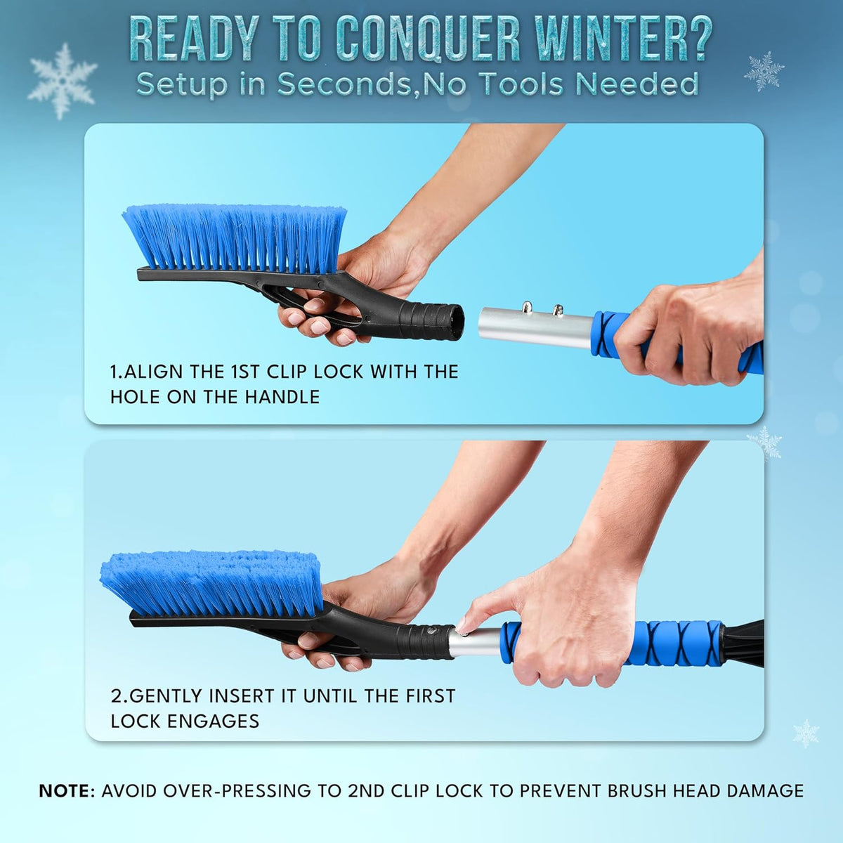 EcoNour 27" Car Snow Brush and Ice Scrapers for Car Windshield (2 Pack) | Scratch Free Bristle Head Snow Brush & Tough Window Snow Scraper with Aluminium Body | Snow Removal Winter Car Accessories