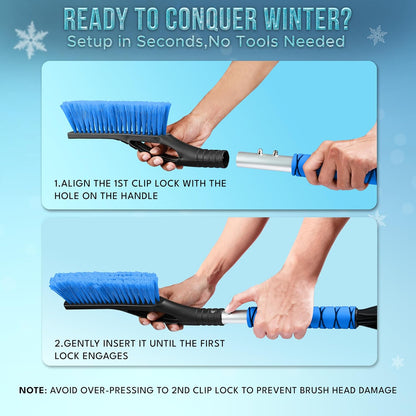 EcoNour 27" Car Snow Brush and Ice Scrapers for Car Windshield (2 Pack) | Scratch Free Bristle Head Snow Brush & Tough Window Snow Scraper with Aluminium Body | Snow Removal Winter Car Accessories