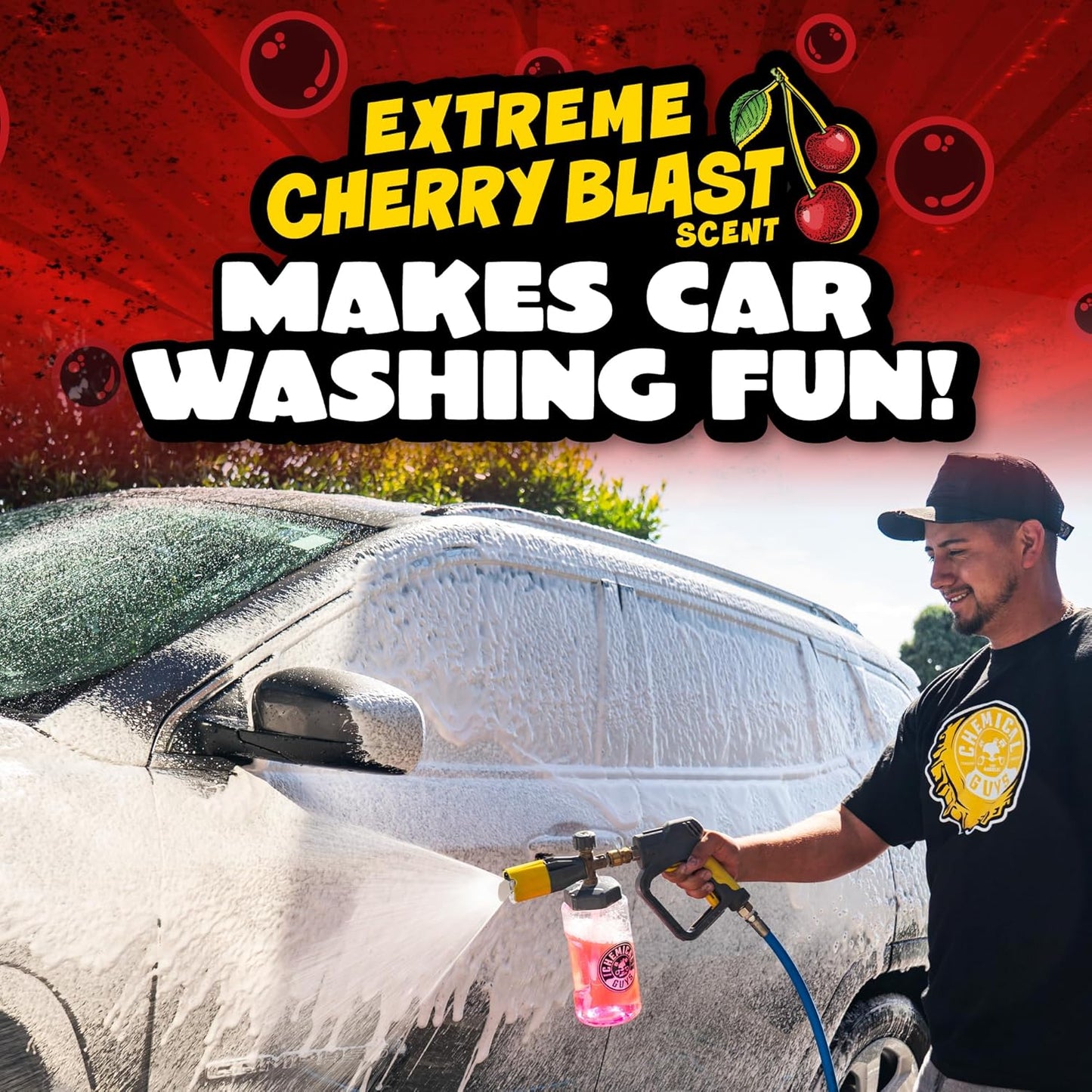 Chemical Guys Maxi Suds II Foaming Car Wash Soap – High Foam Car Wash Soap, Cherry Scent Shampoo and Gloss Booster for Foam Cannons, Guns or Buckets – Gentle, Safe for Trucks, SUVs, and RVs, 64 oz