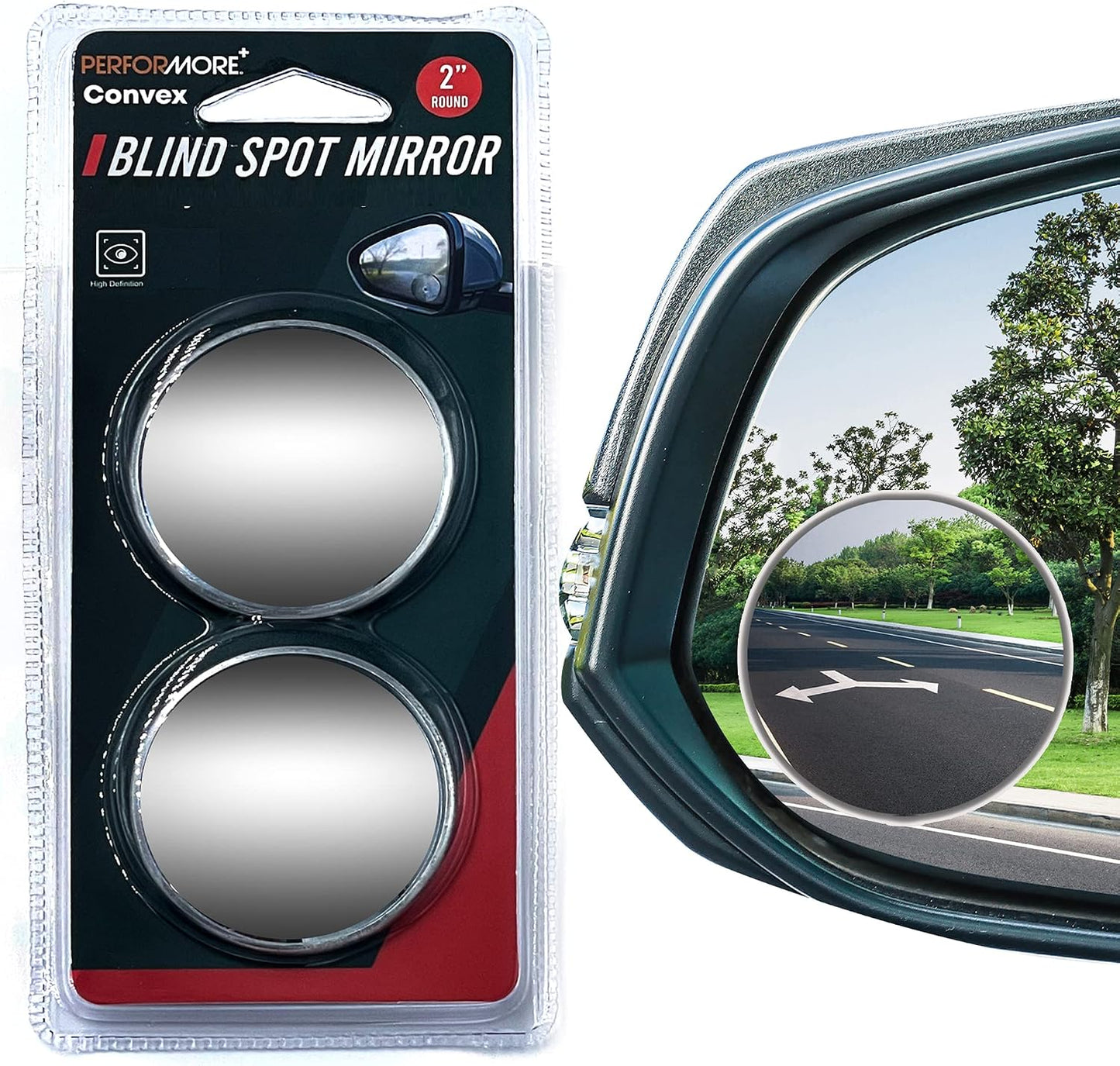 Blind Spot Mirror 2 Pack, 2 Inch Round HD Glass Convex Mirror for Car, Wide Angle Side Rearview, Waterproof 3M Adhesive, Easy Installation for Cars SUV and Trucks - Performore