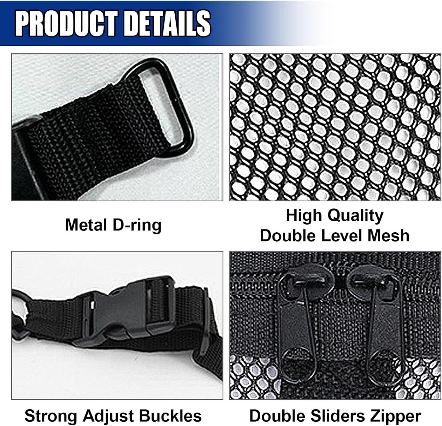 Car Ceiling Cargo Net Pocket, 35.43"×25.59" Double-Layer Roof Storage Net with Adjustable Buckles, Car Camping Essentials Mesh Organizer, Universal Long Road Trip Auto Accessories