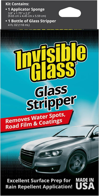 Invisible Glass 91411 Glass Stripper Water Spot Remover Kit – Cerium Oxide Based Auto Glass Polish for Windshields, Hard Water Spots, Road Films & Old Coatings – 4 Fl Oz