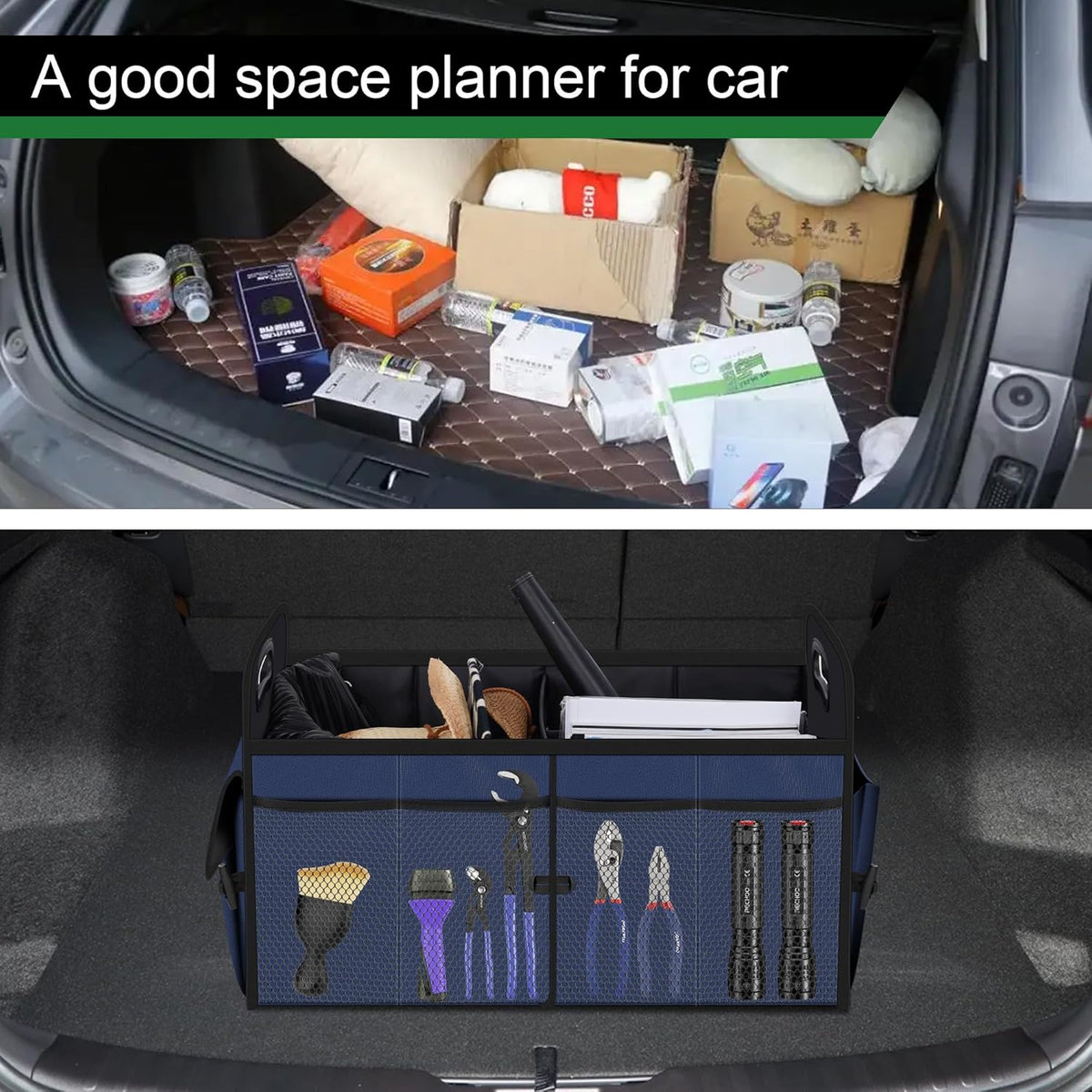 Femuar Car Trunk Organizer with Large Capacity Waterproof Car Accessories for Women & Men, Collapsible Trunk Organizer for Suv/Jeep/Sedan,Tools (Black, Standard)
