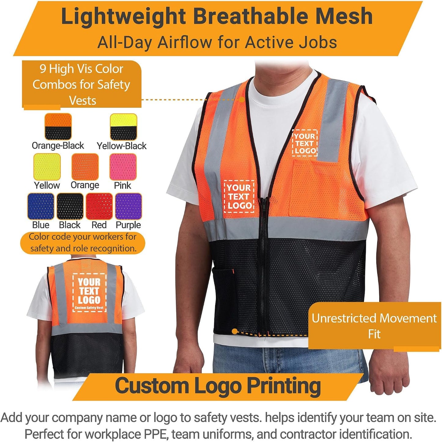 AYKRM 2 Pocket Mesh High Visibility Reflective Safety Vest for men & Women ANSI/ISEA 107 Standards