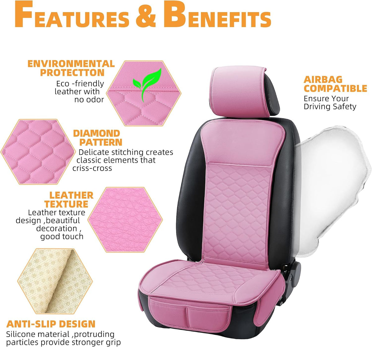 Elantrip 2PCs Front Car Seat Covers Leather Water Proof Seat Protector Universal fit for Most Cars SUVs and Trucks Black