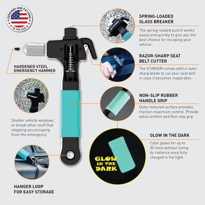 Stinger Super Duty Car Emergency Escape Tool, Hardened Carbon Steel Vehicle Safety Hammer, Spring Loaded Window Breaker, Razor Sharp Seat Belt Cutter, Auto Accident Life-Saving Rescue Tool (Orange)