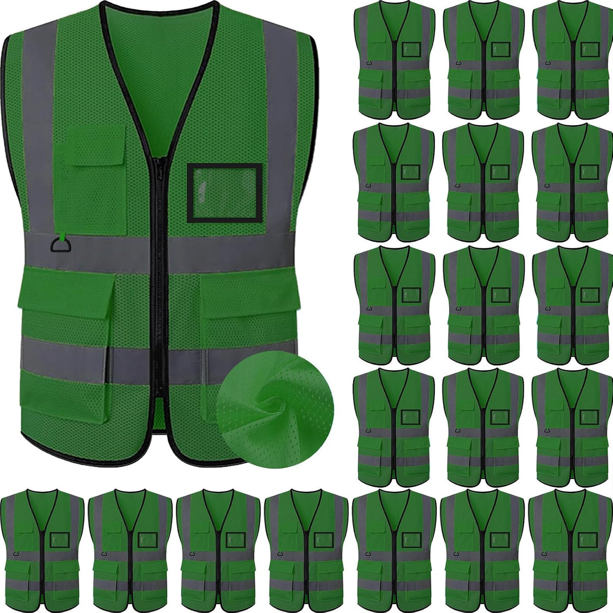 Reflective Mesh Safety Vest, Breathable Hi Vis Vest Construction Work with 5 Pockets and Zipper for Men Women