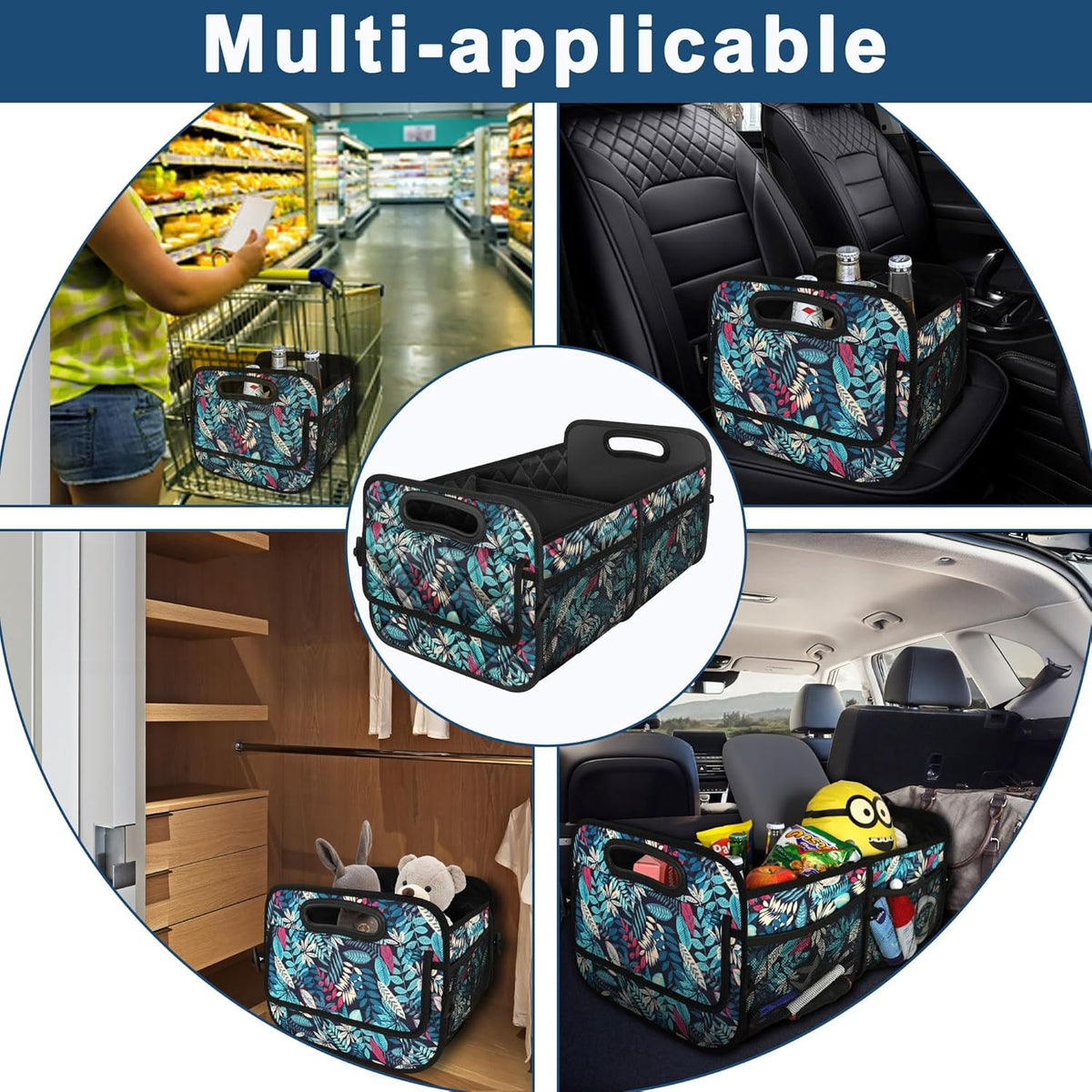 Deosk Car Trunk Organizer for SUV, Car Organizers and Storage with Reinforced Handles, Car Accessories for Women/Men 50LWaterproof Polyester Trunk Organizer, Black