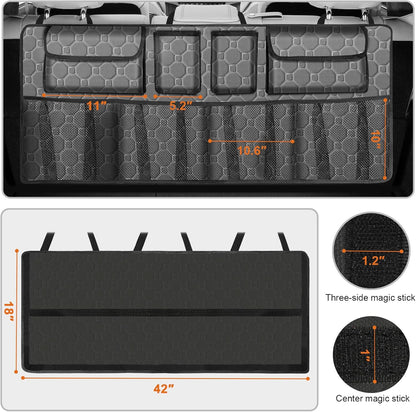 esouler Car Trunk Organizer, Super Capacity Backseat Car Organizer for SUV/Truck/MPV(42"*18"), Hanging Car Storage Organizer with 8 Pocekts, Car Accessories for Women and Men- Black