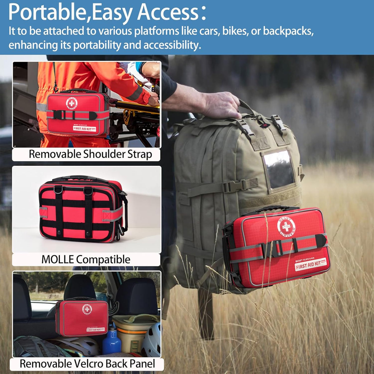 Comprehensive First Aid Kit for Home, Premium Emergency Trauma Kits with Shoulder Strap for Car Camping Gear, Waterproof Survival Kit, Home Essentials, Outdoor Emergency Medical Supplies -324 Piece