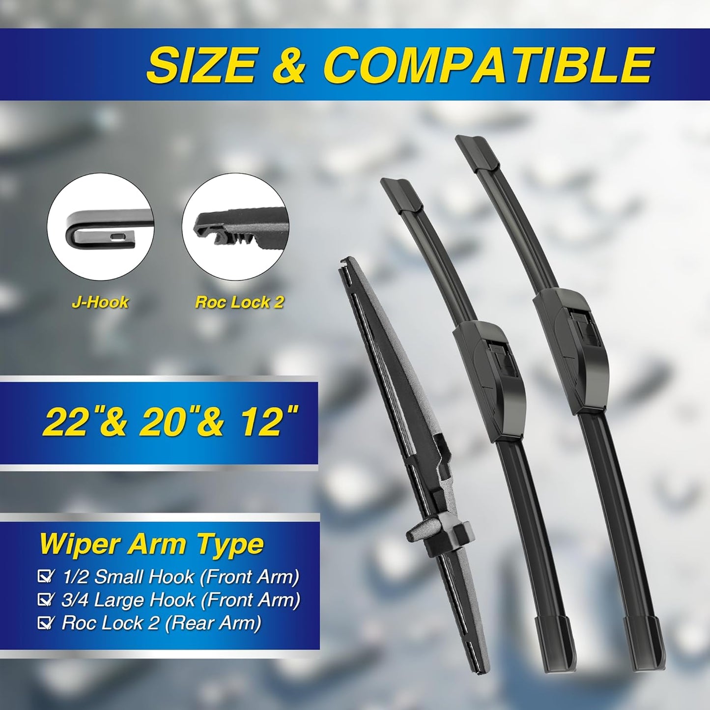 5 PLUS® Silicone Windshield Wipers Replacement for 2019-2024 Toyota RAV4/ 2006-2015 Mazda 5 Wiper Blades(Set of 3), Windshield Wiper Blades For My Car-26"/16"/12" - Colors A