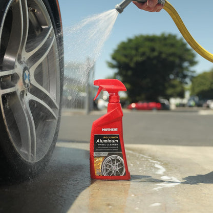 Mothers Polished Aluminum Wheel Cleaner, 24 oz. — Safely Cleans Uncoated Polished Aluminum & Anodized Wheels, Removes Brake Dust, Grease, Dirt & Grime, with Easy Spray-On, Hose-Off Formula (06024)