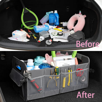 AOKJOY Car Trunk Organizer Car Storage Organizer Collapsible Multi Compartment Car Organizer Adjustable Straps for SUV(Beige)