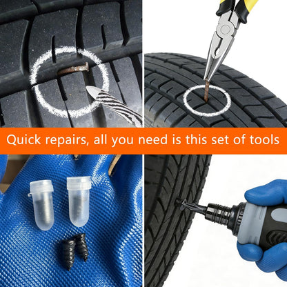 Tire Repair Kit, Tire Plug Kit, No Need to Remove Tire, Quick Flat Tire Repair Tool with Plug Screws, Portable Kit for Cars, Trucks, Motorcycles & SUVs